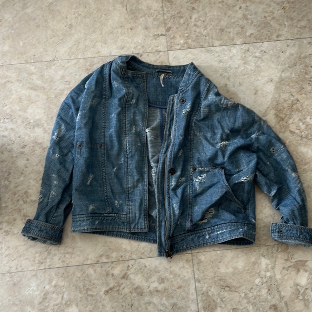 Free people distressed denim jacket